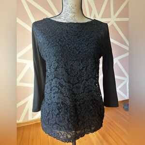 Black Lace 3/4 Sleeve Layering Blouse